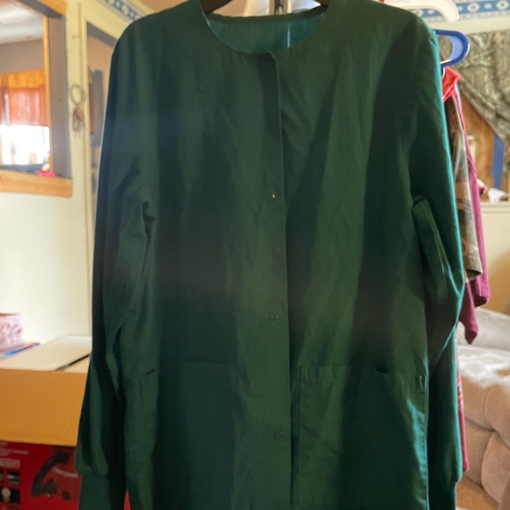 Long sleeve button up scrub top